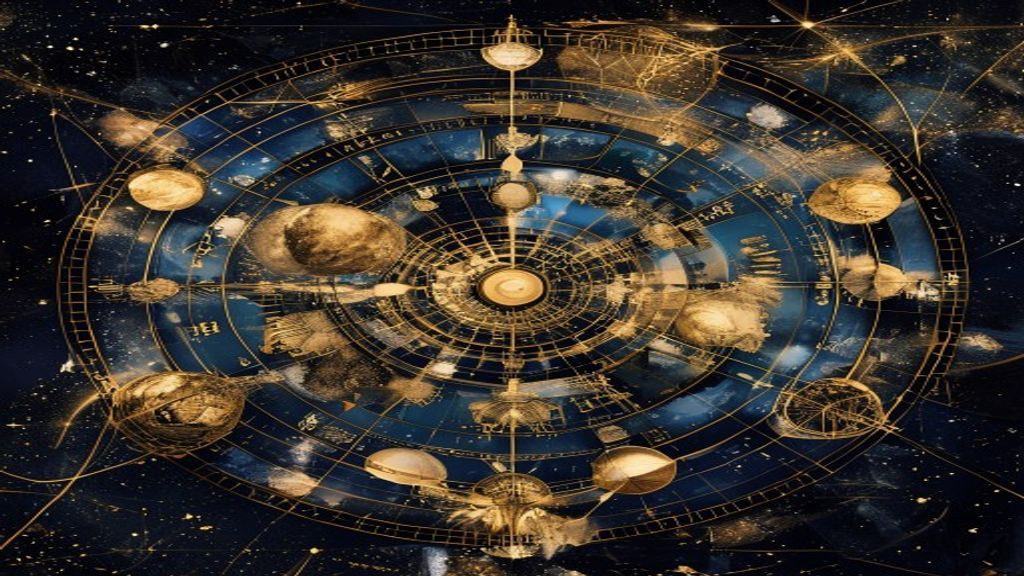 Platonic year cosmic clock with celestial spheres in golden ratio orbits